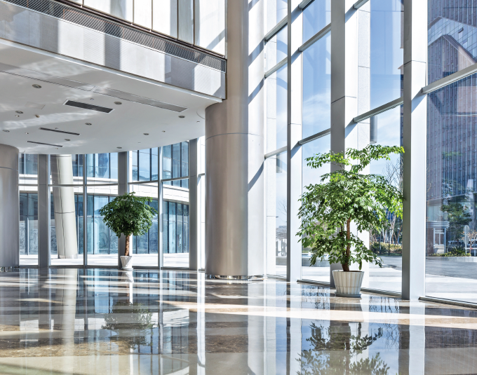 Glass office lobby solar film